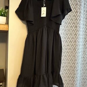NEW Elegant Black Dress with Ruffle Hem